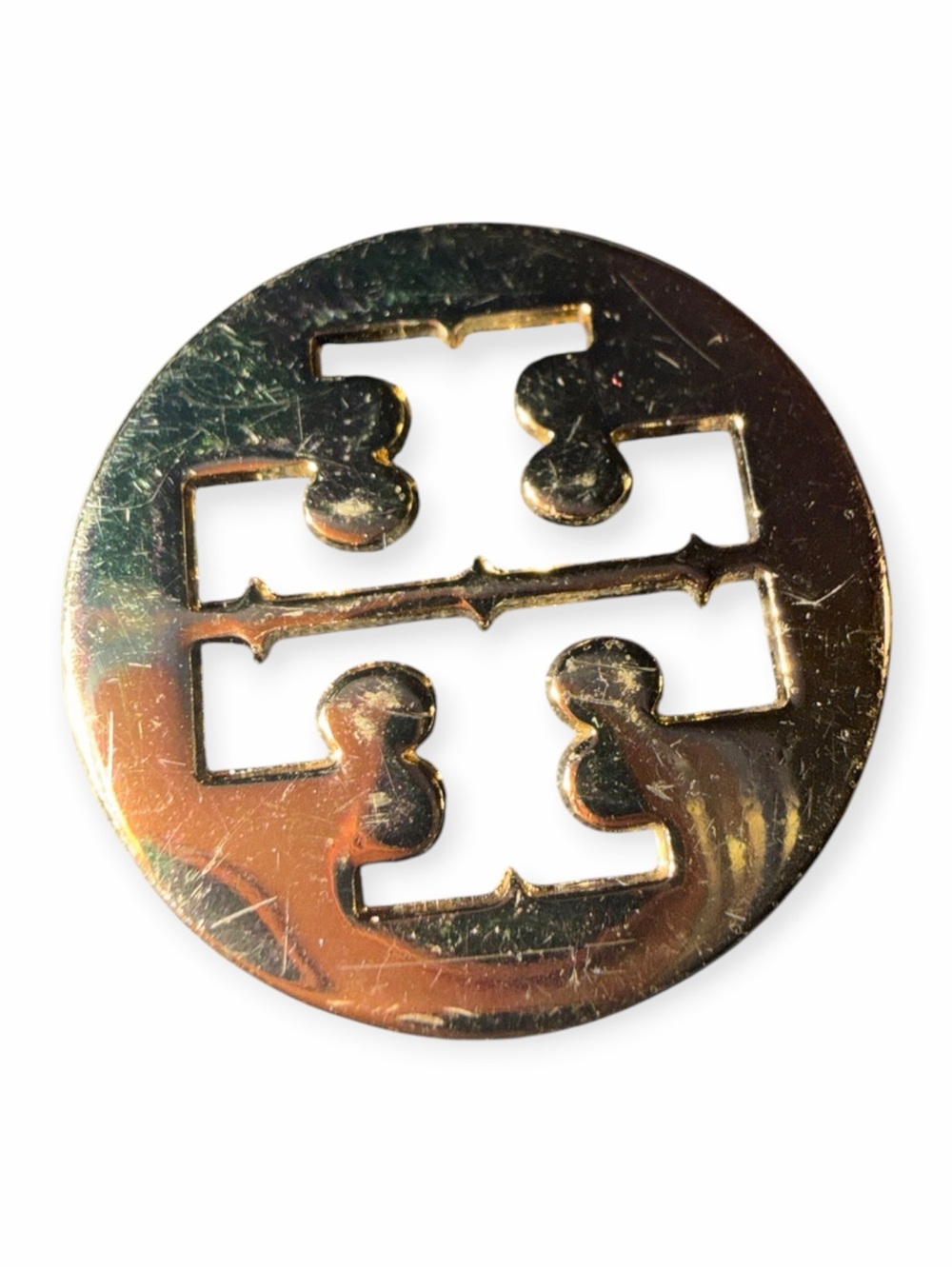 Authentic Tory Burch Engraved Cutout Double T Logo Blazer Button Gold-tone 0.75"